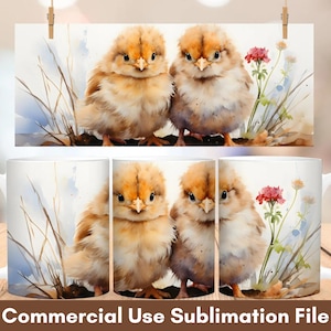 Watercolor Chicken Mug Wrap Sublimation, Farm Mug Wrap Design, Instant Digital Design Download 11 oz 15 oz Mug Wrap Design, Mug Design PNG