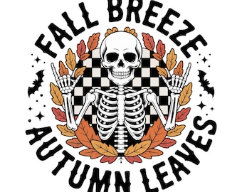 Herbst PNG, Herbst Brise und Herbstblätter, Skelett PNG, Halloween Skelett Png, Halloween Sublimation, Skelett Kürbis Gewürz Png, Halloween