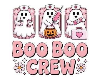 Boo Boo Crew Halloween Nurse PNG, Pink Ghost Nurse PNG, Coquette Spooky Nurse Shirt Design, Floral Nurse Halloween Png ER Nurse Sublimation