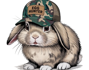 Egg Hunter Bunny PNG, Boy Bunny With Backwards Cap PNG, Camo Easter Bunny Sublimation File, Kids Easter Doodle Digital Download, Sublimation