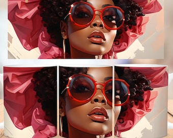 Afro Woman Mug Wrap Sublimation Design, Afro Woman Sublimation Instant Digital Design Download 11 oz 15 oz Sublimation Mug Wrap Designs