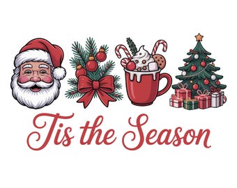 Navidad retro PNG, Es la temporada PNG, Papá Noel PNG, Acuarela navideña PNG, Sublimación navideña, Feliz Navidad, Vibras navideñas