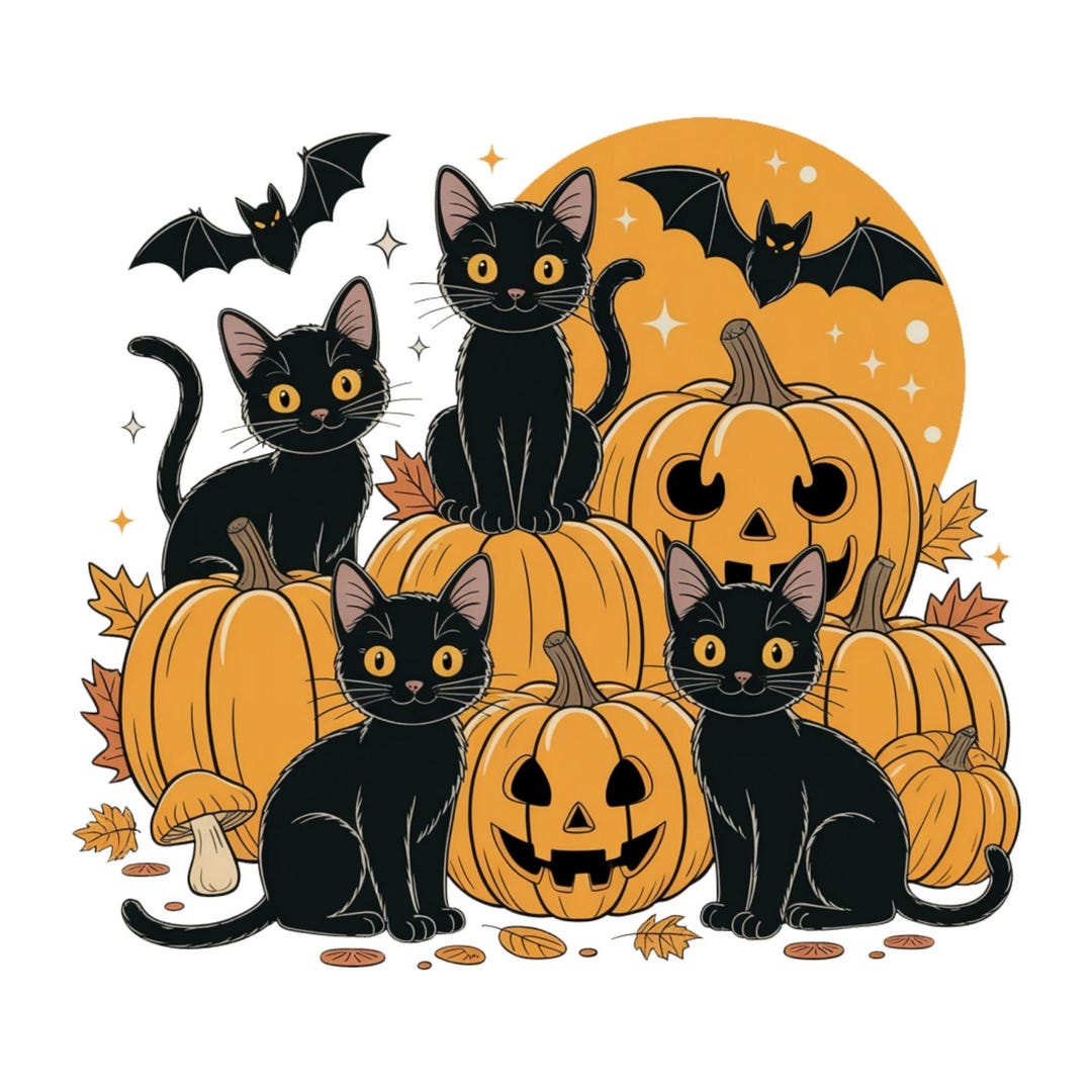 Black Cat Pumpkin PNG, Ghots Cat PNG, Retro Halloween PNG, Gothic Png ...