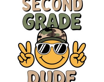 Cool Second Grade PNG Design, Retro Back To School Boys PNG Design, Camo Second Grade Kid Design, First Day PNG, School Boy Sublimation File
