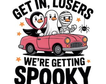 Holen Sie sich in Verlierern PNG, lustige Halloweengans PNG, Gans in den gruseligen Kostümen Sublimation, Retro Gans Png, Gruselige Autofahrt PNG, lustiges Halloween