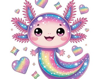 Irisierender Axolotl PNG, Sublimationsdesign, Kinder PNG, Baby Axolotl Png, Unterwassertier Png, T-Shirt Design, Sofortiger Download Png, DTF