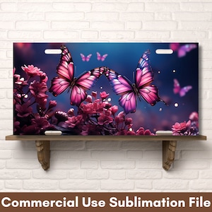 Butterflies Flowers PNG Sublimation License Plate Sublimation Designs, Instant Digital Download License Plate Design, License Plate PNG