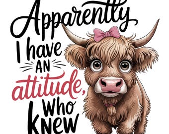 Highland Cow Png Sublimation Printable, Funny Cows Png, Dtf Designs, Scottish Cow Png, Retro Trendy Design, Sarcastic Shirt Png, Sassy PNG