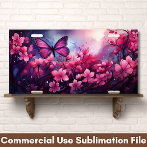 Butterflies Flowers PNG Sublimation License Plate Sublimation Designs, Instant Digital Download License Plate Design, License Plate PNG