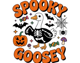 Spooky Goosey png, griezelige gans png, grappige halloween png, retro png, retro halloween png, gans Halloween ontwerp, trendy halloween png-bestand