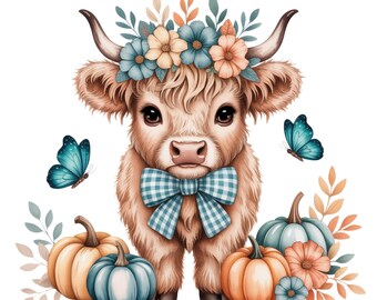 Fall Baby Highland Cow PNG, Autumn Cow Sublimation Design, Spooky Season PNG, Fall Cow Shirt Png, Instant Digital Download, Sublimation File