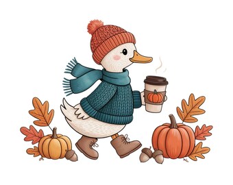 Autumn Goose PNG, Fall Coquette P?NG, Girly Autumn PNG, Pumpkin Season Png, Fall Vibes Png, Autumn Leaves Pumpkin Png, Trendy Goose Png