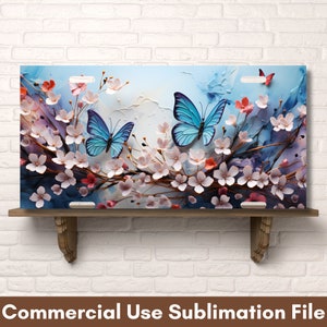 Butterflies Flowers PNG Sublimation License Plate Sublimation Designs, Instant Digital Download License Plate Design, License Plate PNG