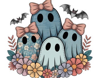 Retro Halloween Blau Denim PNG, Trendiges Patchwork, Gruseliger Geist PNG, Herbst Kürbis Png, Gruselige Saison PNG, Süßer Boo Geist PNG
