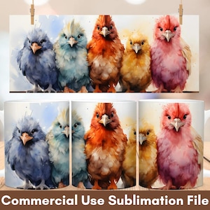 Watercolor Chicken Mug Wrap Sublimation, Farm Mug Wrap Design, Instant Digital Design Download 11 oz 15 oz Mug Wrap Design, Mug Design PNG