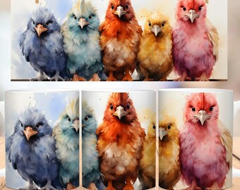 Watercolor Chicken Mug Wrap Sublimation, Farm Mug Wrap Design, Instant Digital Design Download 11 oz 15 oz Mug Wrap Design, Mug Design PNG