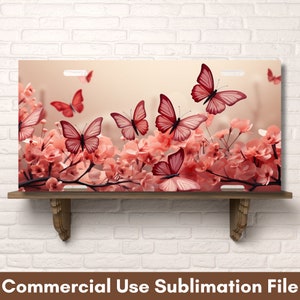 Butterflies Flowers PNG Sublimation License Plate Sublimation Designs, Instant Digital Download License Plate Design, License Plate PNG