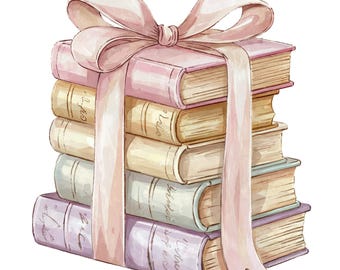 Coquette Stack of Book with Ribbon Bow PNG, Girly Books PNG, Pink Bow PNG, Coquette Png, Book Lover Png, Bookworm Png, Png Files For Shirts