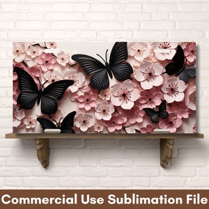 Butterflies Flowers PNG Sublimation License Plate Sublimation Designs, Instant Digital Download License Plate Design, License Plate PNG