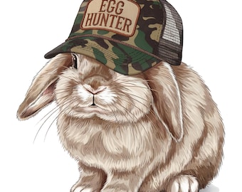 Egg Hunter Bunny PNG, Boy Bunny With Backwards Cap PNG, Camo Easter Bunny Sublimation File, Kids Easter Doodle Digital Download, Sublimation