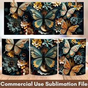 3D Butterfly And Flowers Mug Wrap Sublimation Design, Instant Digital Design Download 11 oz 15 oz Mug Wrap Design, Coffee Mug Designs PNG