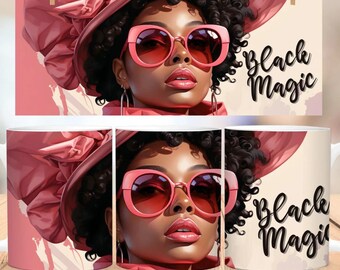Afro Woman Mug Wrap Sublimation Design, Afro Woman Sublimation Instant Digital Design Download 11 oz 15 oz Sublimation Mug Wrap Designs