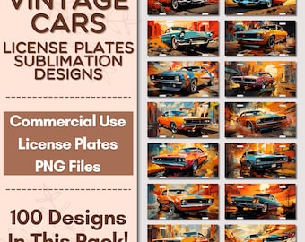 Vintage Autos PNG für Sublimations-Bundle Nummernschild Sublimationsdesign, sofortiger digitaler Download Nummernschild-Design, Nummernschild PNG