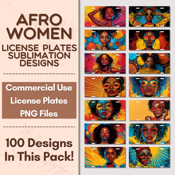 Afro Women PNG For Sublimation Bundle License Plate Sublimation Design, Black Girl PNG Download License Plate Design, License Plate PNG