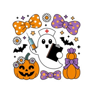 Nurse Halloween Coquette PNG, Cute Spooky Nurse Shirt Design, Funny Ghost Nurse PNG, Preppy Halloween Nurse Png, ER Nurse Sublimation