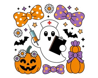 Nurse Halloween Coquette PNG, Cute Spooky Nurse Shirt Design, Funny Ghost Nurse PNG, Preppy Halloween Nurse Png, ER Nurse Sublimation