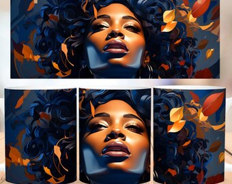 Afro Woman Mug Wrap Sublimation Design, Afro Woman Sublimation Instant Digital Design Download 11 oz 15 oz Sublimation Mug Wrap Designs