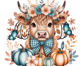 Fall Baby Highland Cow PNG, Autumn Cow Sublimation Design, Spooky Season PNG, Fall Cow Shirt Png, Instant Digital Download, Sublimation File