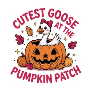 Cutest Goose At The Patch PNG, Fall Pumpkin Patch Toddler Shirt Sublimation, Funny Autumn Goose Halloween Kids PNG, PNG For Kids, Girls Png