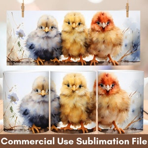 Watercolor Chicken Mug Wrap Sublimation, Farm Mug Wrap Design, Instant Digital Design Download 11 oz 15 oz Mug Wrap Design, Mug Design PNG