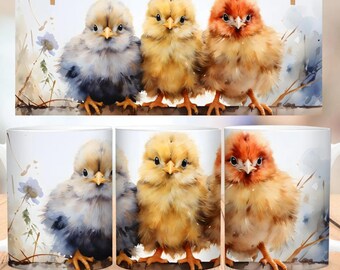 Watercolor Chicken Mug Wrap Sublimation, Farm Mug Wrap Design, Instant Digital Design Download 11 oz 15 oz Mug Wrap Design, Mug Design PNG