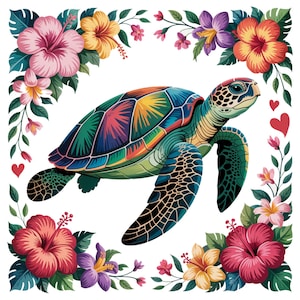 Boho Floral Sea Turtle PNG, Summer PNG, Brushstroke Turtle PNG, Beach Png, Turtle Png, Nautical Sublimation Designs, Fisherman Aesthetic Png