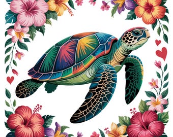 Boho Floral Sea Turtle PNG, Summer PNG, Brushstroke Turtle PNG, Beach Png, Turtle Png, Nautical Sublimation Designs, Fisherman Aesthetic Png