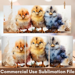 Watercolor Chicken Mug Wrap Sublimation, Farm Mug Wrap Design, Instant Digital Design Download 11 oz 15 oz Mug Wrap Design, Mug Design PNG