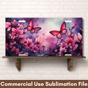Butterflies Flowers PNG Sublimation License Plate Sublimation Designs, Instant Digital Download License Plate Design, License Plate PNG