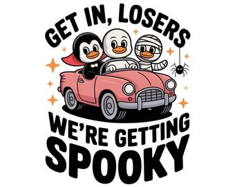 Holen Sie sich in Verlierern PNG, lustige Halloweengans PNG, Gans in den gruseligen Kostümen Sublimation, Retro Gans Png, Gruselige Autofahrt PNG, lustiges Halloween