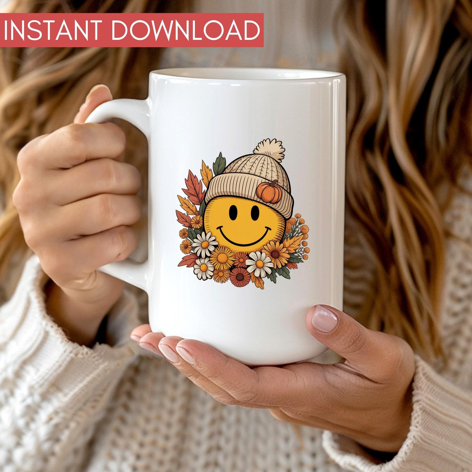 Floral Fall Smiley Face PNG, Fall PNG, Fall Pumpkin Sublimation PNG ...