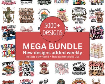Bundel met meer dan 5000 sublimatie-PNG-afbeeldingen, DTF-ontwerpen voor shirts, trendy afbeeldingen voor commercieel gebruik, digitale download