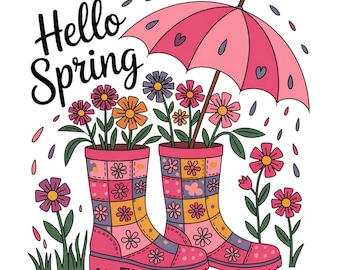 Spring Flowers PNG, Cute Watercolor Clipart, Sublimation Files, Floral Spring Clipart, Hello Spring Shirt PNG, Commercial Use, Digital Files