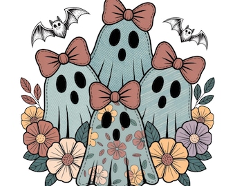 Retro Halloween Blau Denim PNG, Trendiges Patchwork, Gruseliger Geist PNG, Herbst Kürbis Png, Gruselige Saison PNG, Süßer Boo Geist PNG