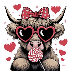 Highland Cow PNG, Valentine Coquette PNG, Valentine&#39;s Day, Retro Valentine PNG, Valentine Heart Png, Love Png, Sublimation Designs For Shirt