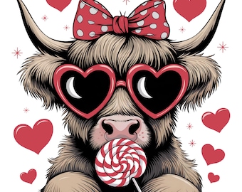 Highland Cow PNG, Valentine Coquette PNG, San Valentino, San Valentino retrò PNG, Cuore di San Valentino PNG, Amore PNG, Disegni a sublimazione per maglietta
