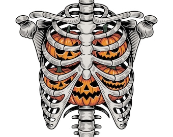 Ribcage Pumpkins PNG, Retro Halloween PNG, Halloween Skeleton PNG, Spooky Season Png, Pumpkin Halloween Png, Halloween Sublimation Design