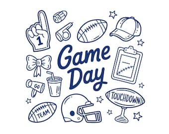 Football Doodles PNG, Game Day PNG, Hand Drawn Doodle Design, Touchdown Season, Sport, Coquette, Transparent Background, Digital Download