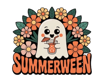 Ghost Summer Halloween PNG, Funny Summer Halloween PNG, Vintage Summer PNG, Halloween Cocktail Summer Png, Summer Sublimation Shirt Design