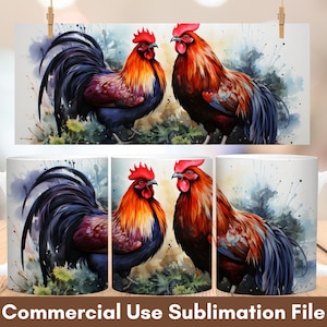 Watercolor Chicken Mug Wrap Sublimation, Farm Mug Wrap Design, Instant Digital Design Download 11 oz 15 oz Mug Wrap Design, Mug Design PNG